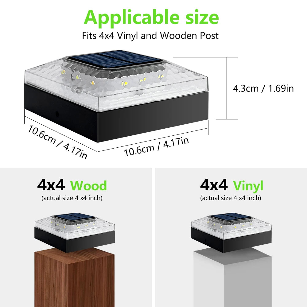 4x4 Post Solar Light 3 Colors Fence Light Solar Powered 2 Brightness Solar Post Cap Light IP65 Waterproof For Wood Post Lighting Zpaxo