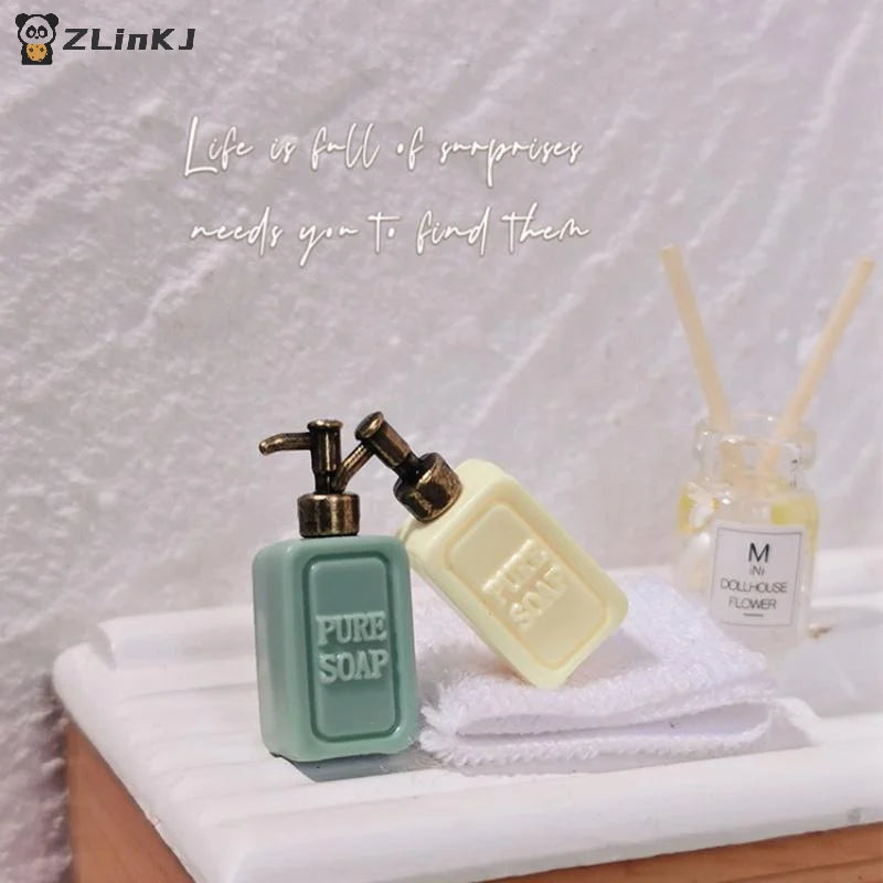 4Pcs Dollhouse Bathroom Accessories Mini Split Bottle Pretend Play Furniture Toy Miniature Soap Dispenser Model Doll House Decor Zpaxo
