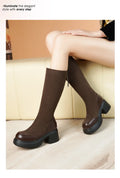CINESSD 2023 Autumn Winter British Knight Boots French Elastic Zpaxo Brown white cotton 35(Foot 22.5cm) China Mainland