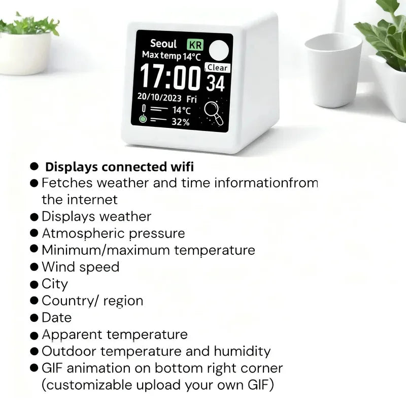 Compact Portable Smart Wifi Weather Station Temperature Humidity Time