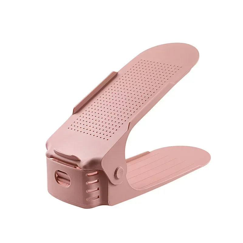 New 10Pcs Shoe Stacker Adjustable Shoe Slots Organizer Shoes Slots Space Saver Double Deck Rack Holder For Closet Organization Zpaxo pink-10pcs