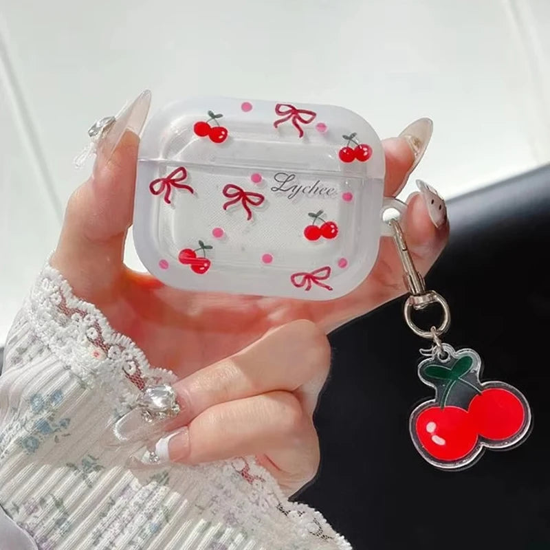 Korean Cherry Bow Earphones Case Airpods 1 2 3 4 Soft Silicone Cover
