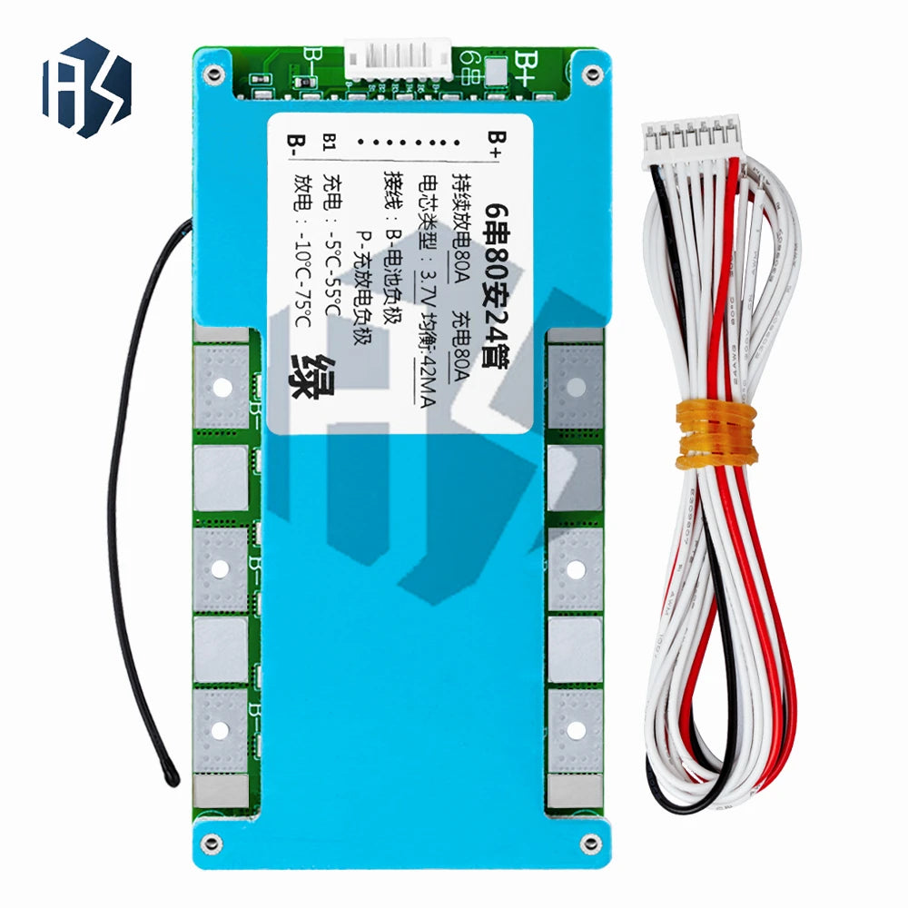 6S 22.2V Li-ion BMS for Ternary 18650 Cells: 80A/100A/120A Protection – Charging Safety, Balancing, Cable & Heat Sink Included Zpaxo