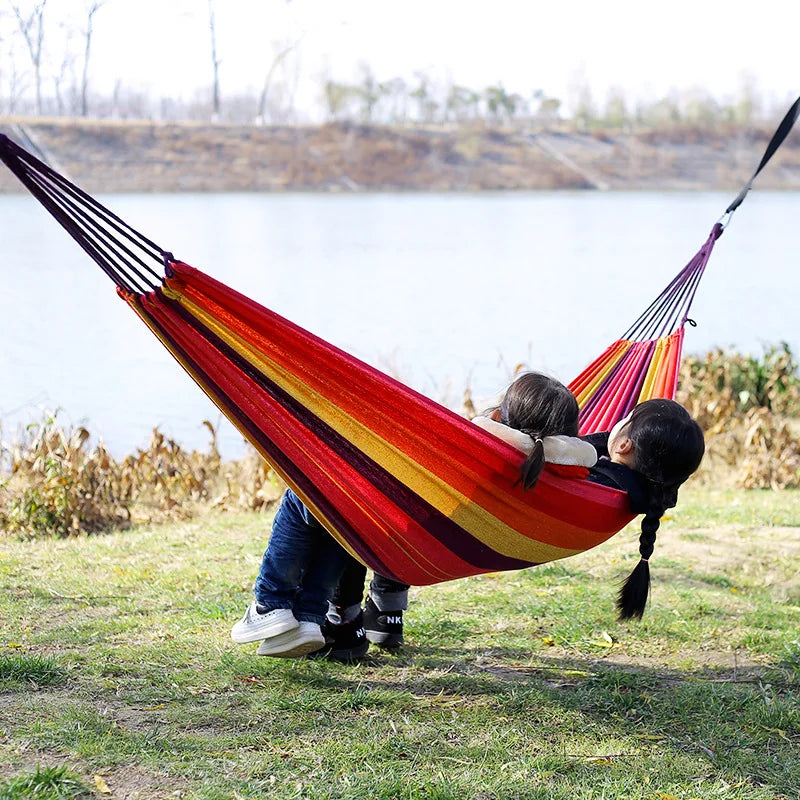 New Creative Canvas Single Hammock Outdoor Courtyard Sleeping Hammock Camping Indoor Children's Swing Thick Striped Hammock Zpaxo