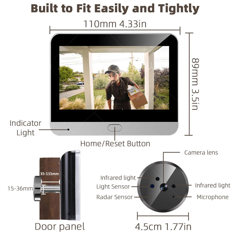 2026 Tuya 3MP Smart Doorbell 140° Wide View Angle Mini Eye Peephole Camera Radar Monition Door Bell Digital Viewer Alexa Google Zpaxo