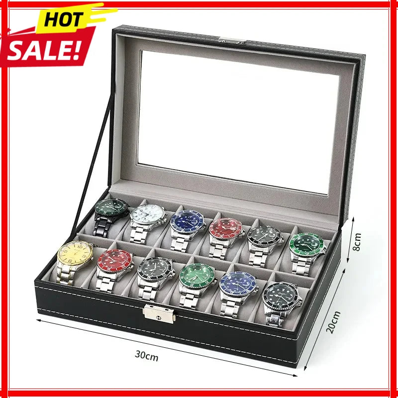 PU Leather Watch Box Organizer – 2 to 12 Grid Display Case Watch Display Box Zpaxo