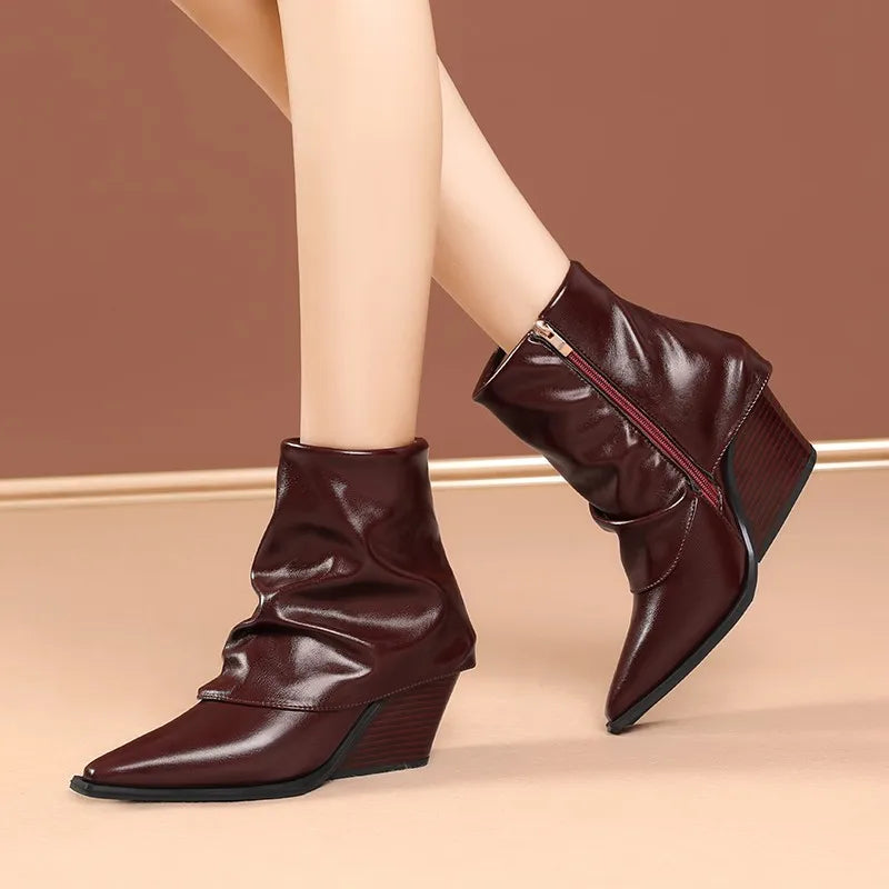 Fashion French Retro Shoes Pointed Toe Western Cowboy Boots Women New Fall Little Heightened Non-slip Short Leg Pants Tube Boots Zpaxo