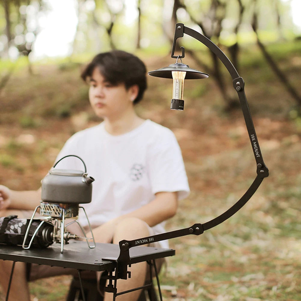 Folding Lamp Stand Collapsible Iron Lantern Pole Picnic Hiking