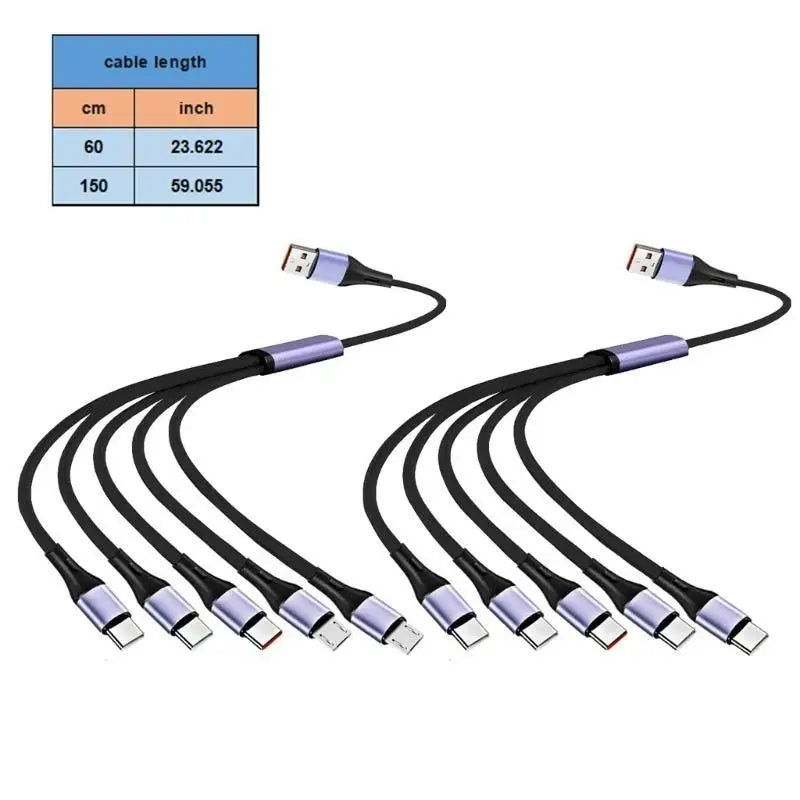 652F Upgrades 66W USB multiple Device Charging Cable Supports Simultaneous Charging Nylon Braided Charging Cord for 5 Devices Zpaxo