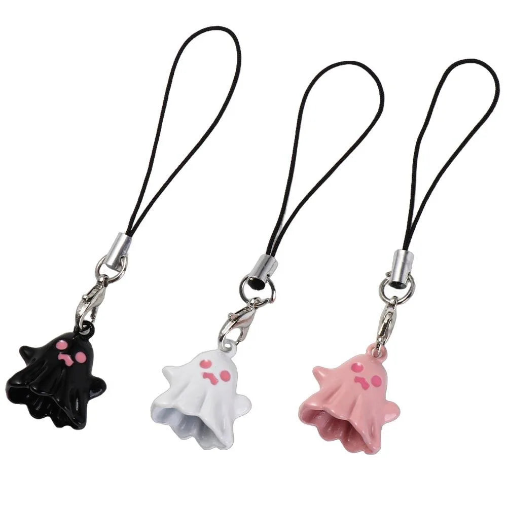 3pcs Fashion Cartoon Halloween Ghost Keychain Cute Funny Heart Phone Lanyard Ornaments Bag Hanging Car Keyring Key Decor Zpaxo Rope Style
