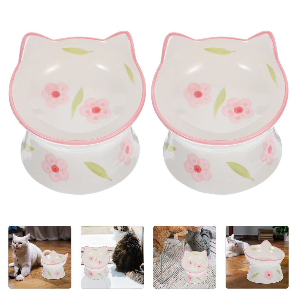Elevated Cat Bowls Raised Feeding Anti-skid Stable Base Ear Design