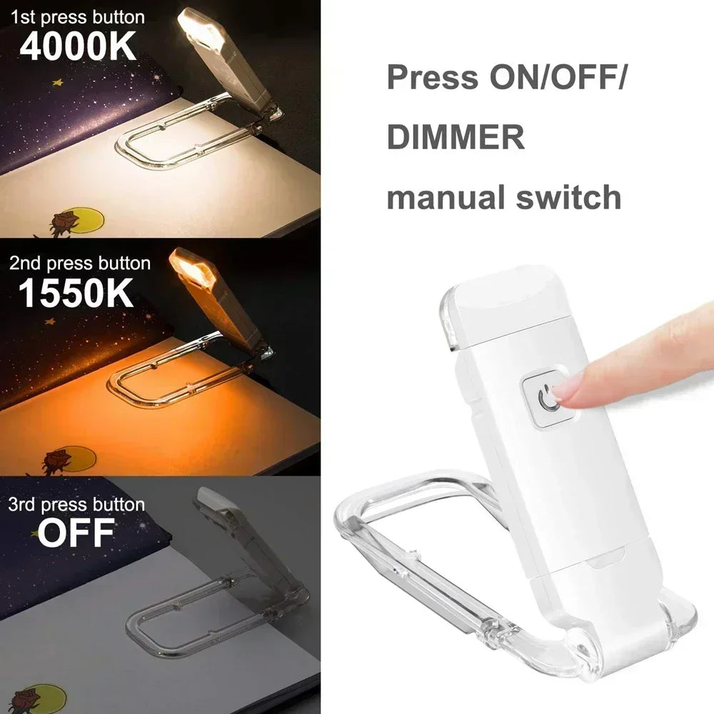 LED Clip-On Book Light – Amber, USB Rechargeable, 3 Brightness Clip-On Reading Light Zpaxo