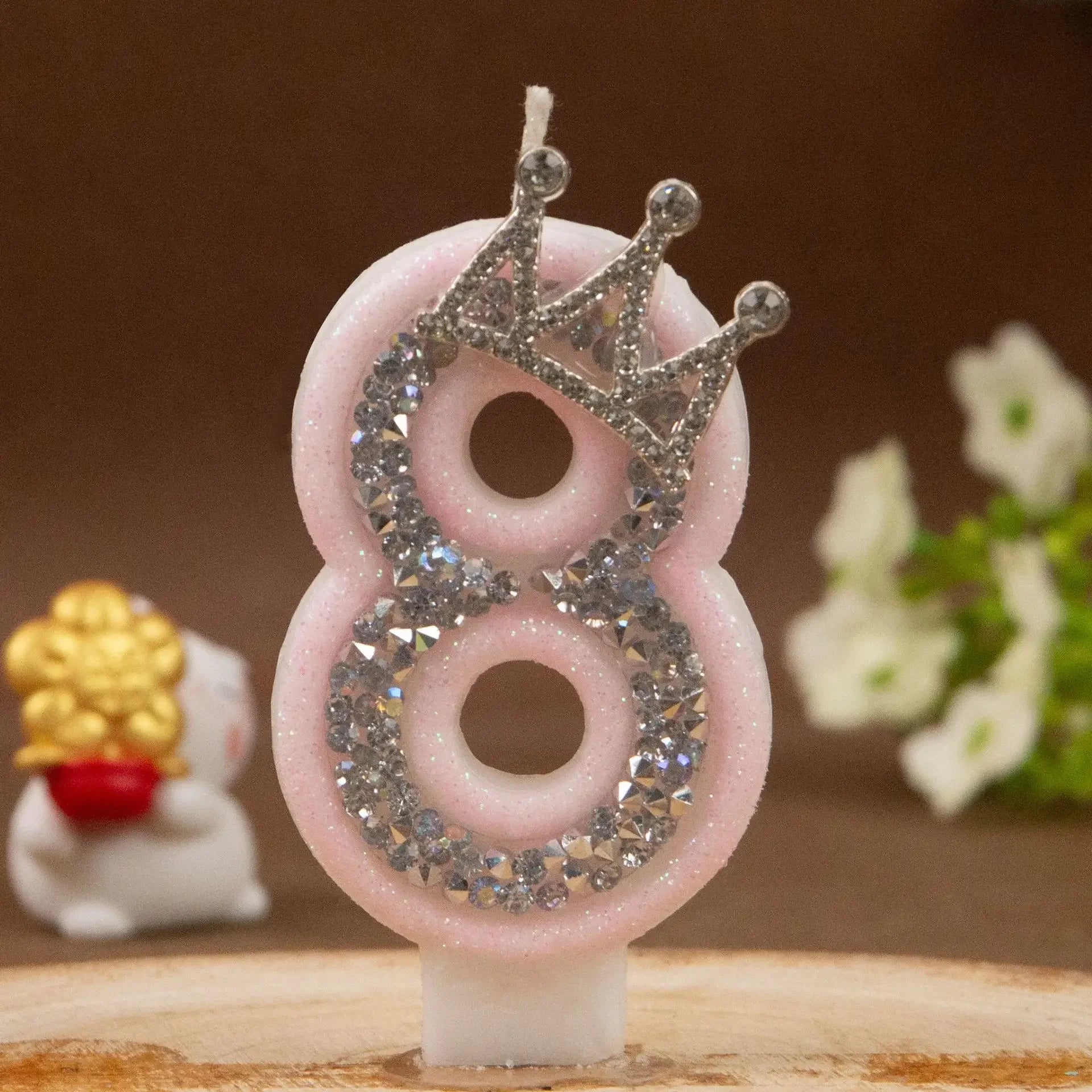 0-9 Pink Glitter Number Candle Silver Rhinestone Crown Kids Birthday Zpaxo Digit 8 B15257I