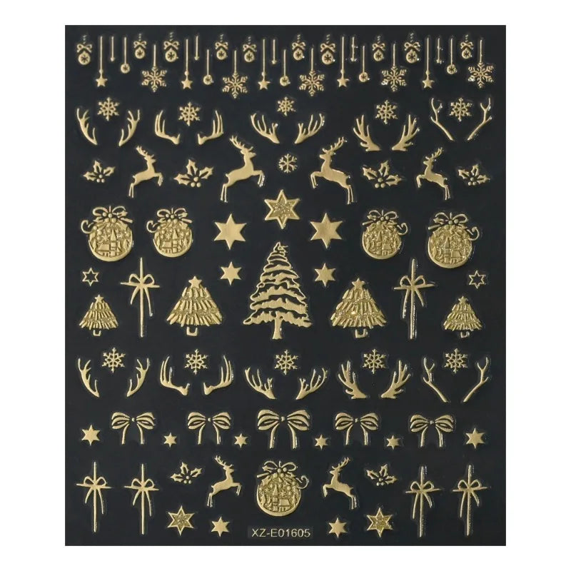 1 Gold Stamping Christmas Nail Stickers 3D Sparkling Snowman Zpaxo 05