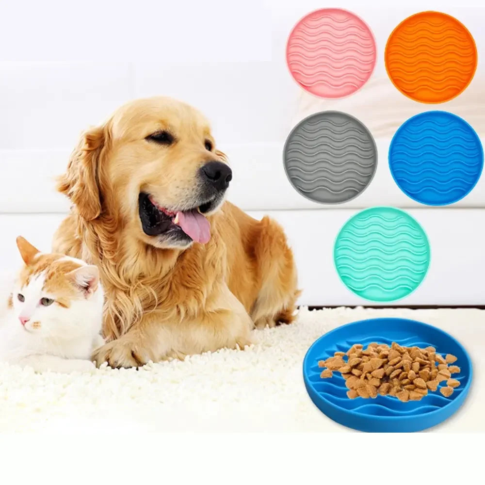 Silicone Pet Cat Dog Slow Food Bowl Fat Help Healthy Round