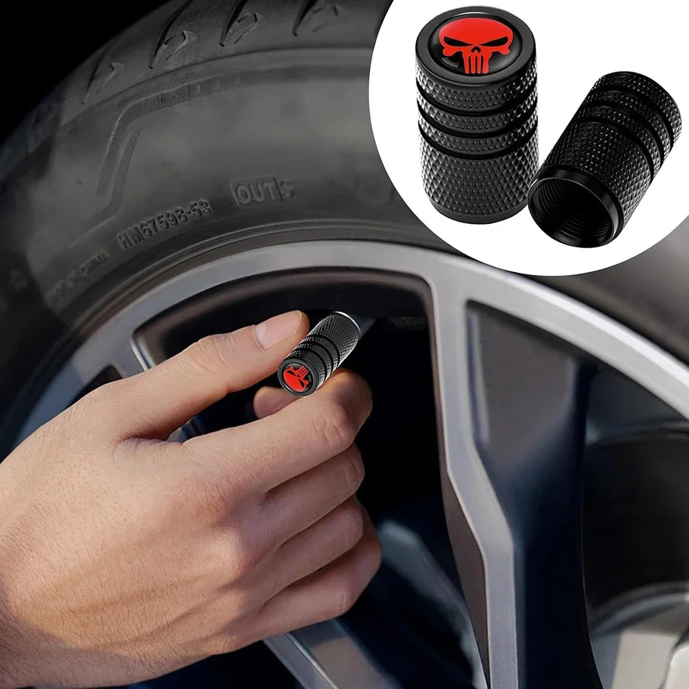 4-Pack Skull Tire Valve Stem Caps – Aluminum Car Wheel Decor