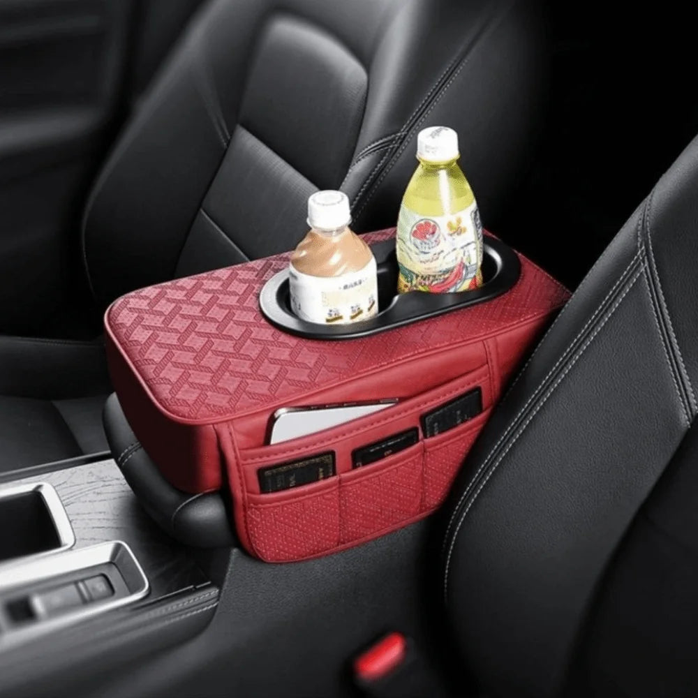 Universal Car Armrest Box Cover PU Leather 2 Cup Holders Center Zpaxo