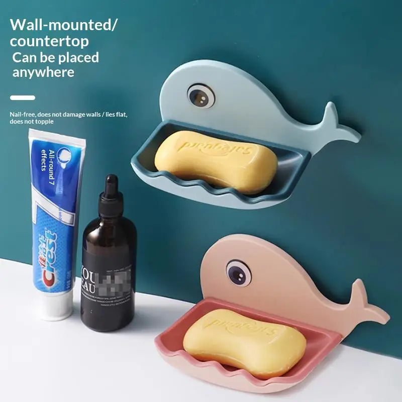 Whale Soap Dish – No-Drill Adhesive Double-Layer Drain Holder