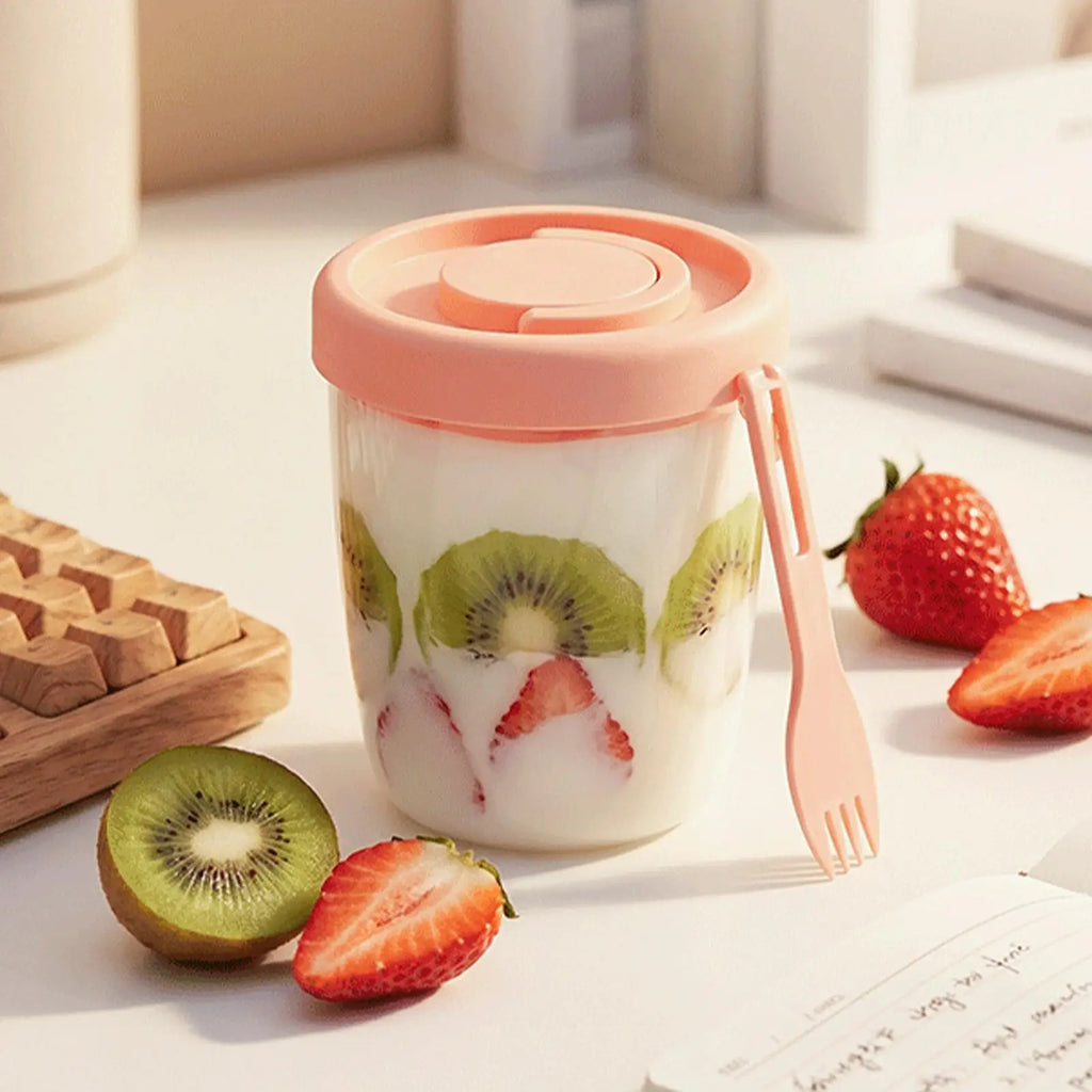 Leak-Proof Yogurt & Salad Cup with Lid, Fork & Drain – 300ml Portable Food Container Zpaxo