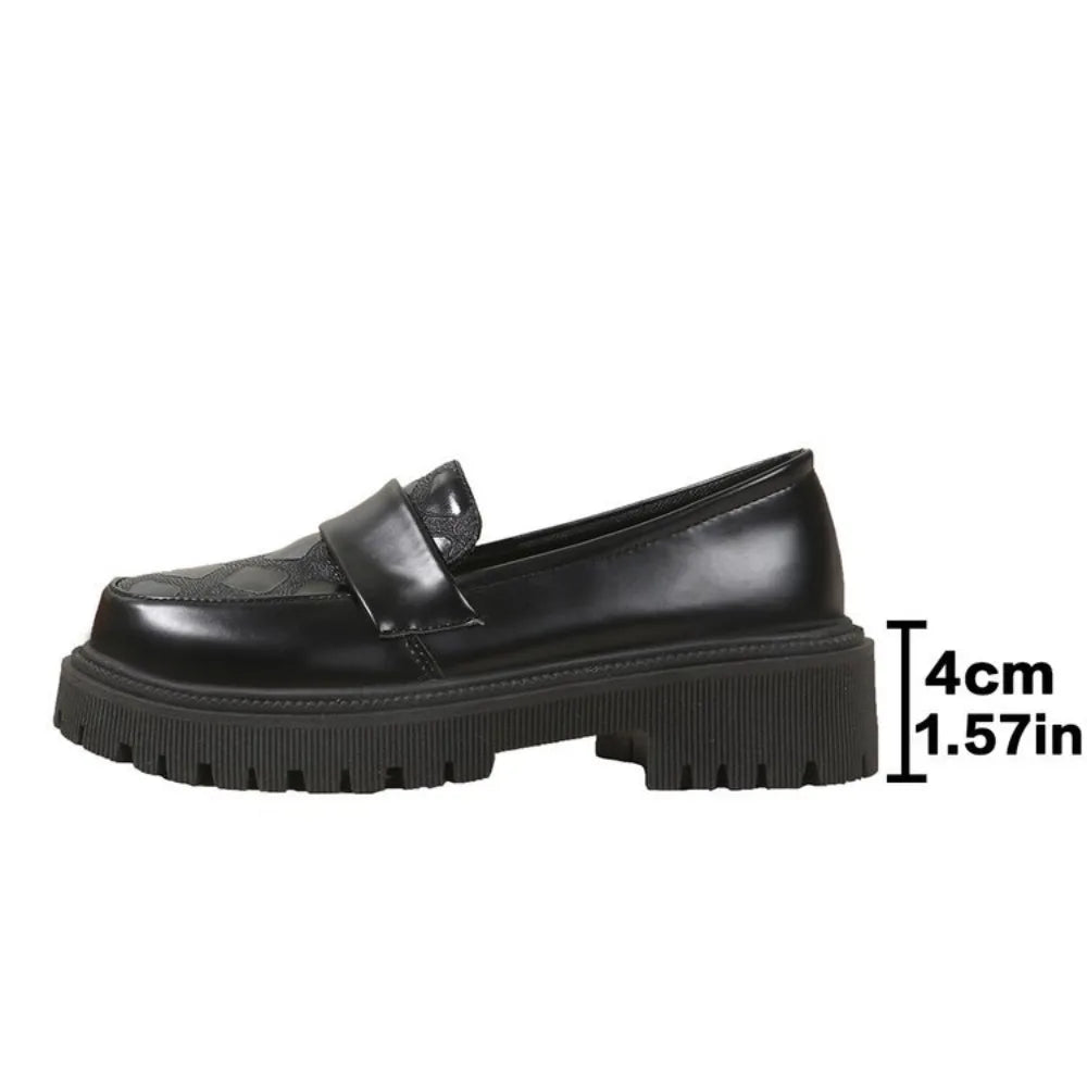 Casual Platform Loafers Woman 2025 British Black Brown PU Leather