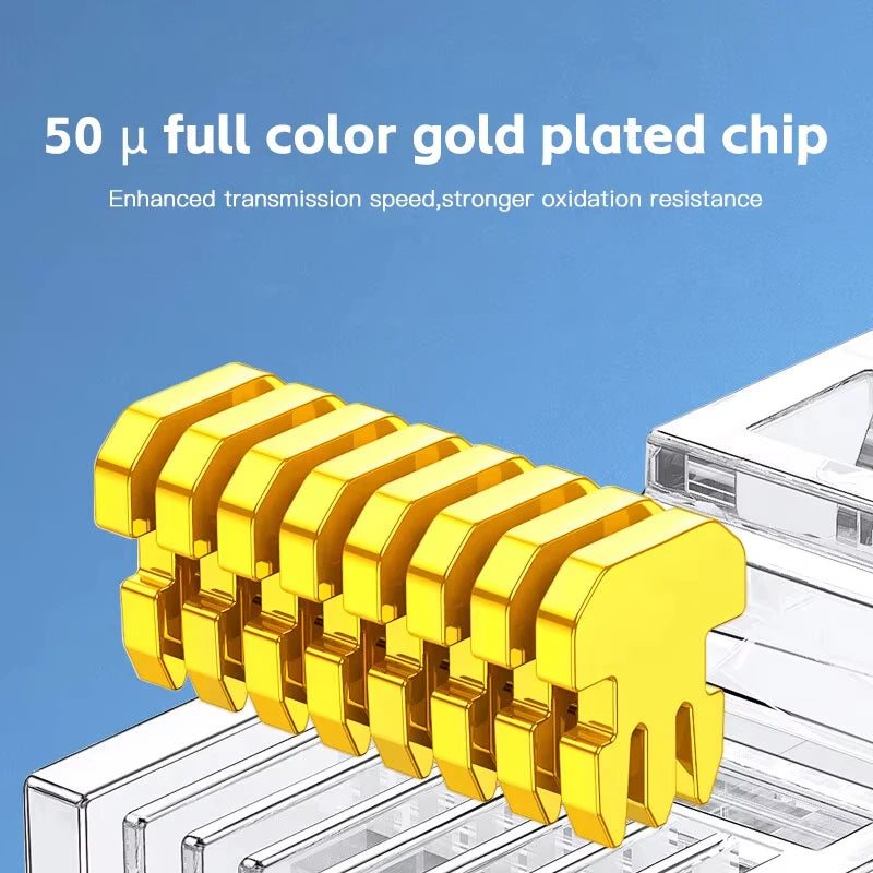 50 RJ45 Cat6 Pass Through Connector Gold Plated Unmodule Plug Network Zpaxo