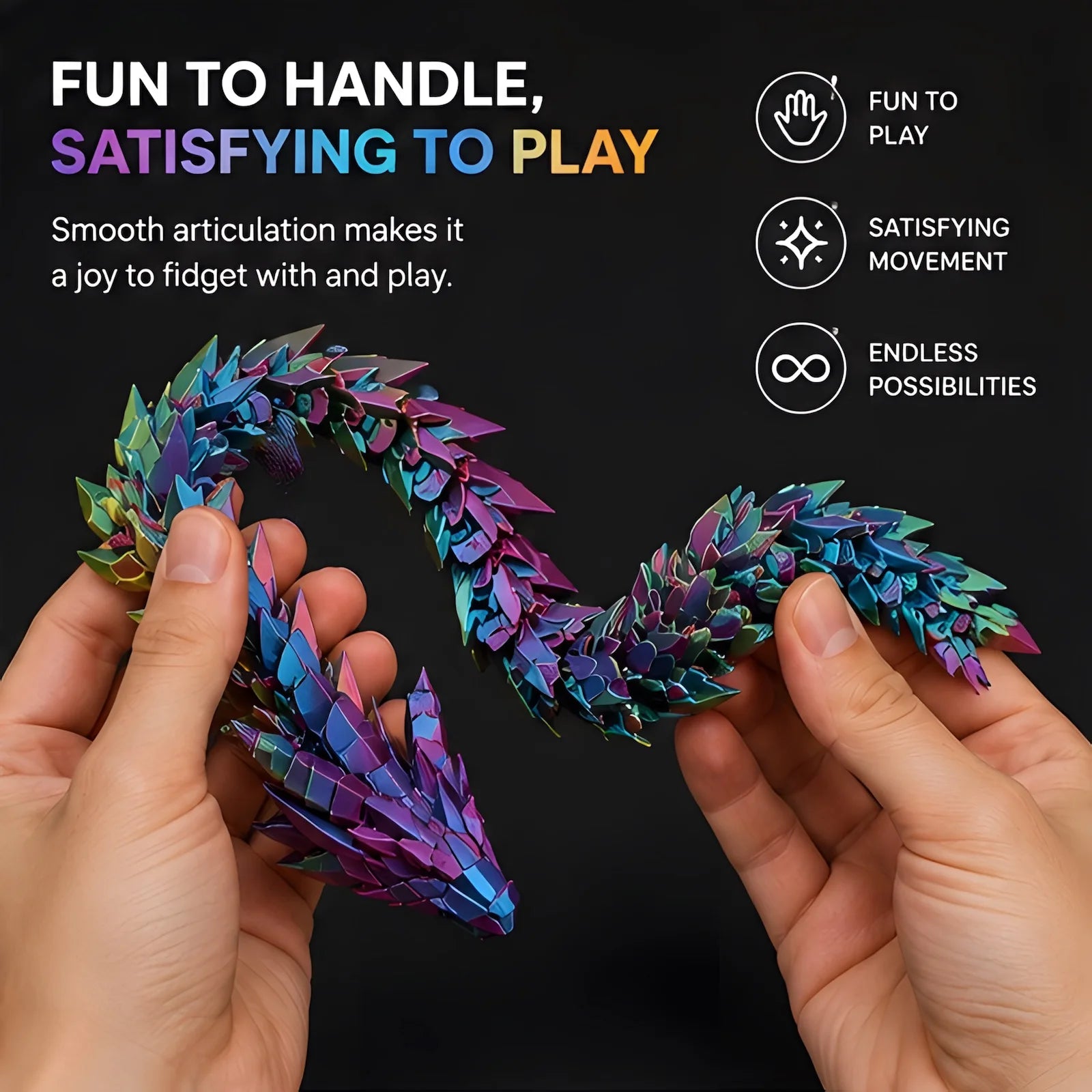 3D Printed Articulated Dragon Flexi Fidget Toy Posable Crystal Desk