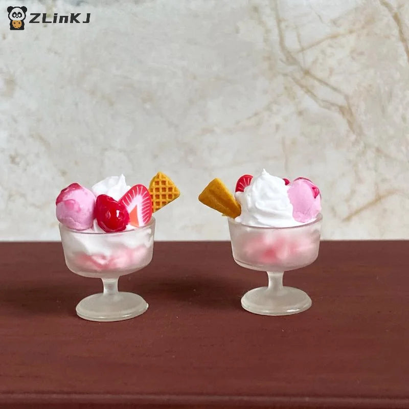 Miniature Dollhouse Food Toy Strawberry Ball Pink Ice Cream Cup Model Zpaxo
