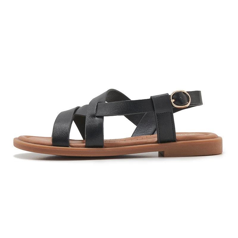 Womens Summer White Leather Crisscross Strap Flat Sandals Adjustable Zpaxo K9001-19 Black 36 China Mainland
