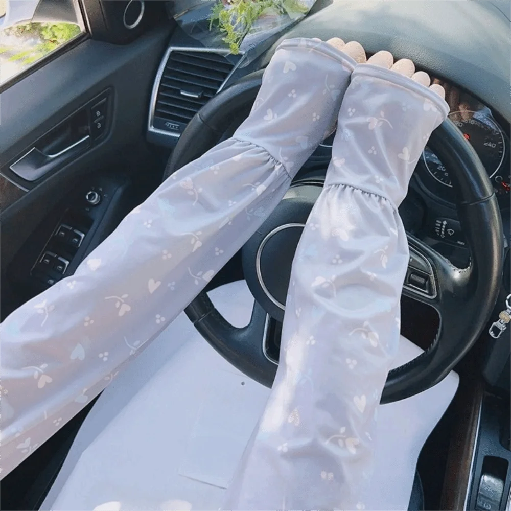 Breathable Ice Silk Sleeve Loose Fit Love Flower Print Sun Protection Sleeves Cooling Material UV Protection Sleeves Cycling Zpaxo