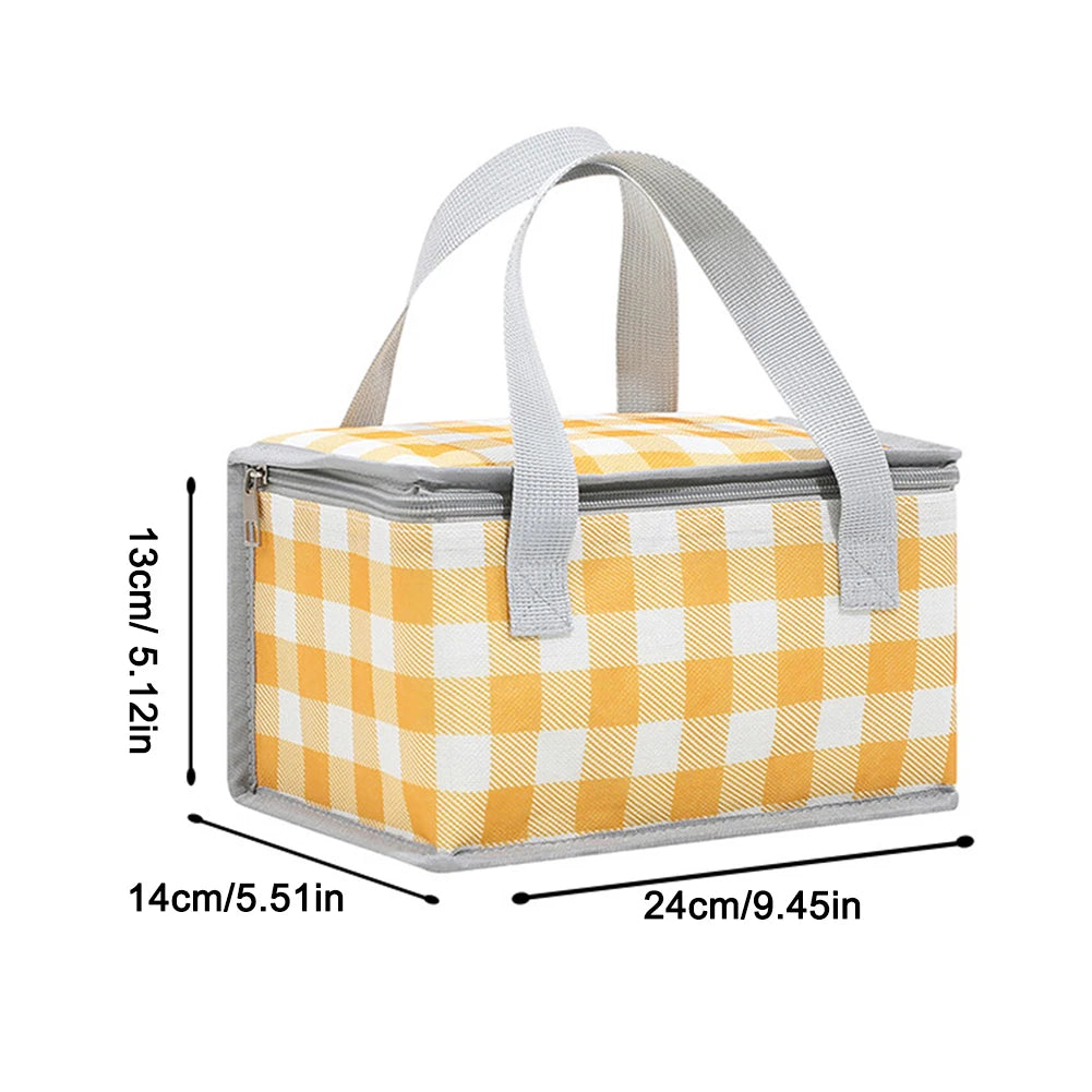 Insulated Picnic Bag Dual Zippers Camping Lunch Waterproof Plaid Tote Zpaxo