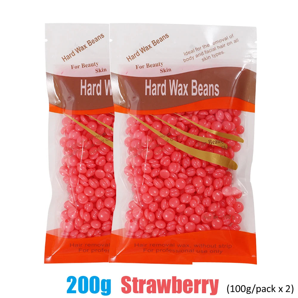 Portable Hair Removal Wax Melting Machine Kit & Wax Beans Wax Hair Removal Kit Zpaxo 200g-Strawberry