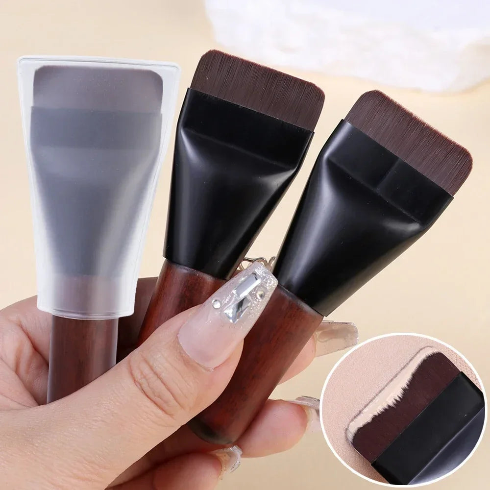 Mini Ultra Thin Foundation Brush Flat Head Face Contour Wooden Handle