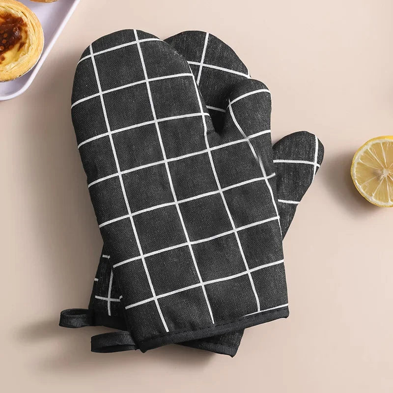 2 Heat Resistant Oven Gloves Insulated Microwave Mitts Thickened Non Zpaxo 2pcs Black lattice