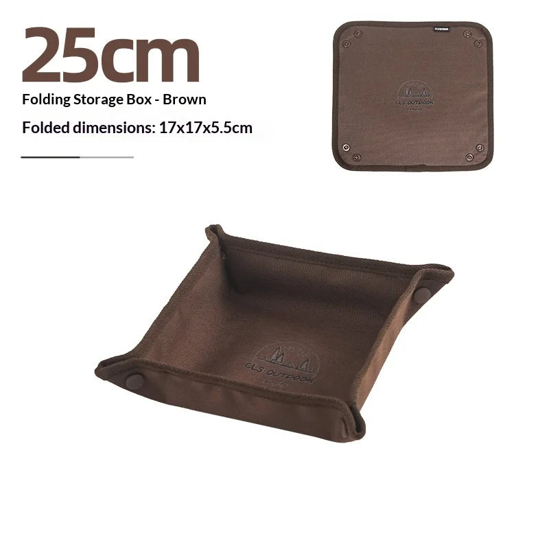 Hot Outdoor Camping Storage Tray, Household Travel Storage Box, Camping Portable Folding Square Miscellaneous Items Storage Tray Zpaxo brown-M