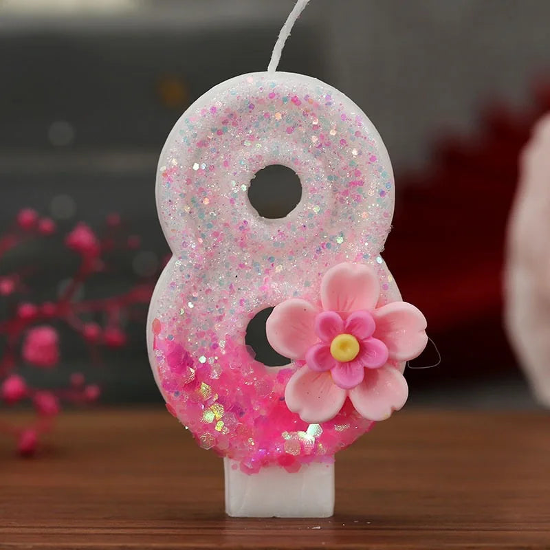 Creative Birthday Candles Pink Gradient Glitter Flower Number Cake Zpaxo numeber 8 B15029I
