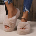 2025 Women Slippers Open Toe Flat Plush House Shoes Comfy Warm Home Zpaxo Khaki 41