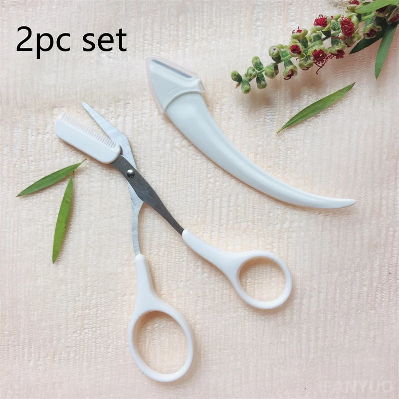 Eyebrow Razor Eyebrow Trimmer Scissor Beauty Products for Women Eyebrow Scissors with Comb Stainless Steel Beauty Makeup Tools Zpaxo White set