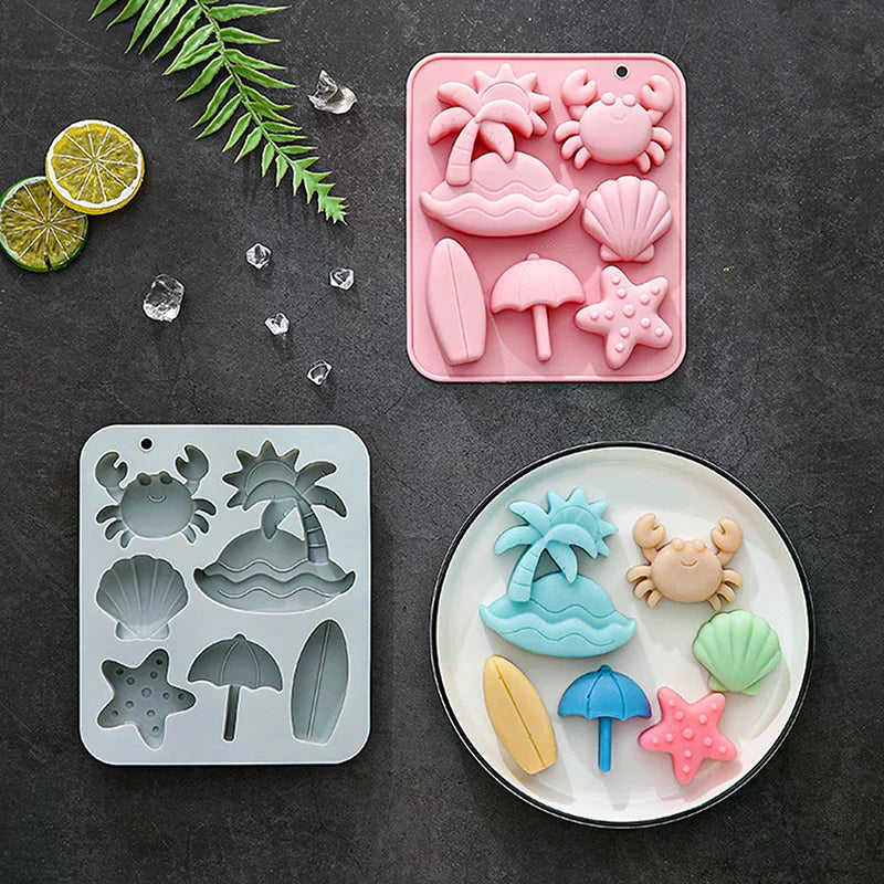 6 Cavity Tropical Beach Theme Silicone Mold Summer Animal Crab Shell Fondant Candy Chocolate Mould Diy Baking Accessories Zpaxo