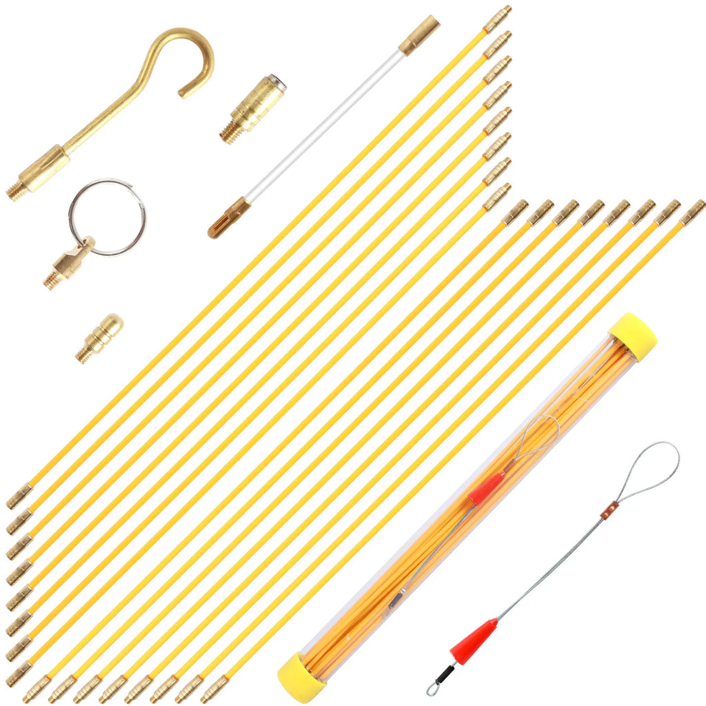 21PCS 43CM Fiberglass Wire Cable Push Puller Service Tools Accessories Hook Rods Wall Electrical Wires for Ceiling Fan Sockets Zpaxo yellow-21PCS-43CM