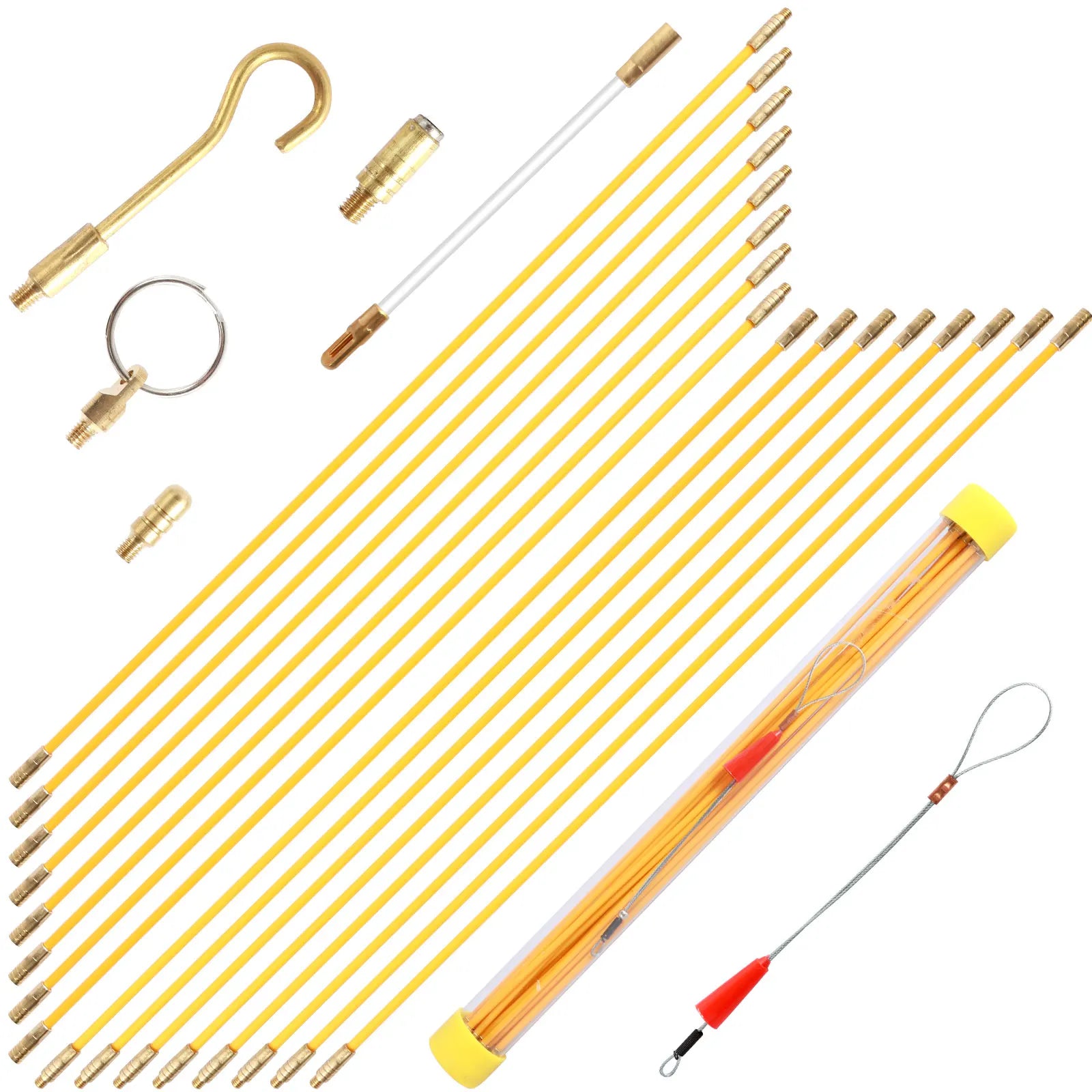 21PCS 43CM Fiberglass Wire Cable Push Puller Service Tools Accessories Hook Rods Wall Electrical Wires for Ceiling Fan Sockets Zpaxo yellow-21PCS-43CM