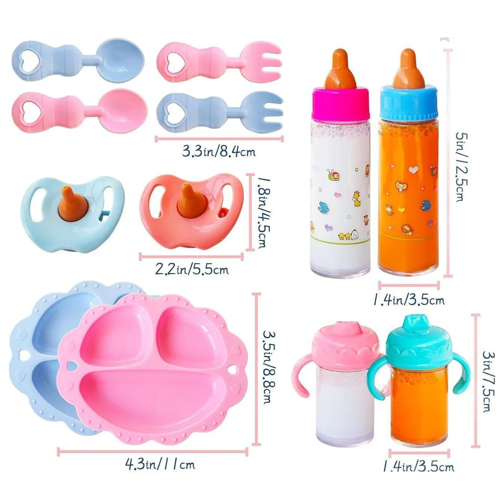 13-Piece Baby Doll Accessory Bottle Feeding Pretend Play Toy Magic