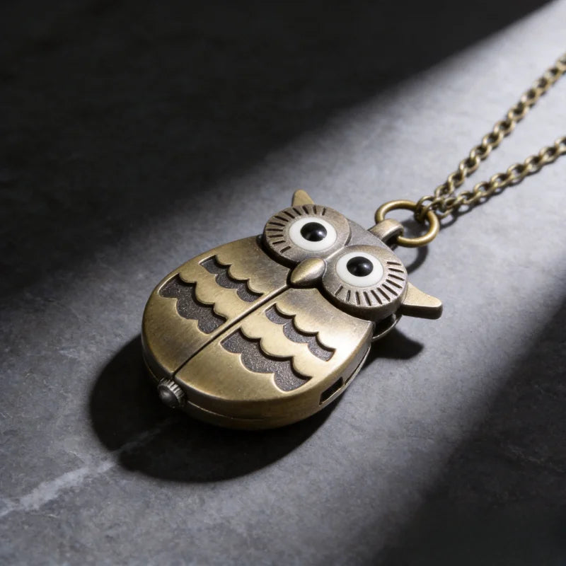 Retro Owl Pendant Necklace Watch – Vintage Unisex Chain Clock Pendant Necklace Watch Zpaxo