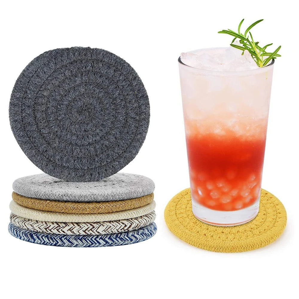 1PC Cotton Thread Cup Mat 12cm Round Coaster Knitting Table Mat Pot Holder Coffee Drink Tea Cup Woven Anti-Scalding Mat Zpaxo
