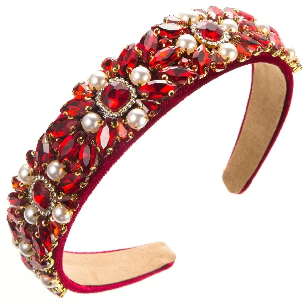 Baroque Rhinestone Headband Hair Clip Hair Accessories Vintage Crown Headband Shiny Color Drill Sparkling Hair Hoop Band Zpaxo Red