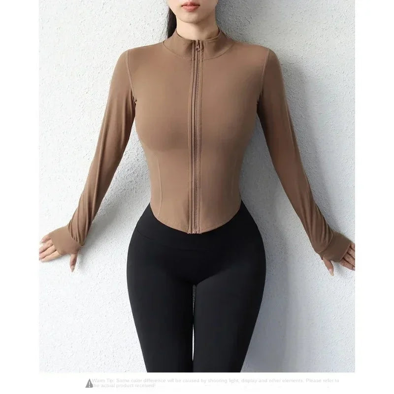 Women's Quick-Dry Zip Yoga Jacket – Slim Long Sleeve Training Top