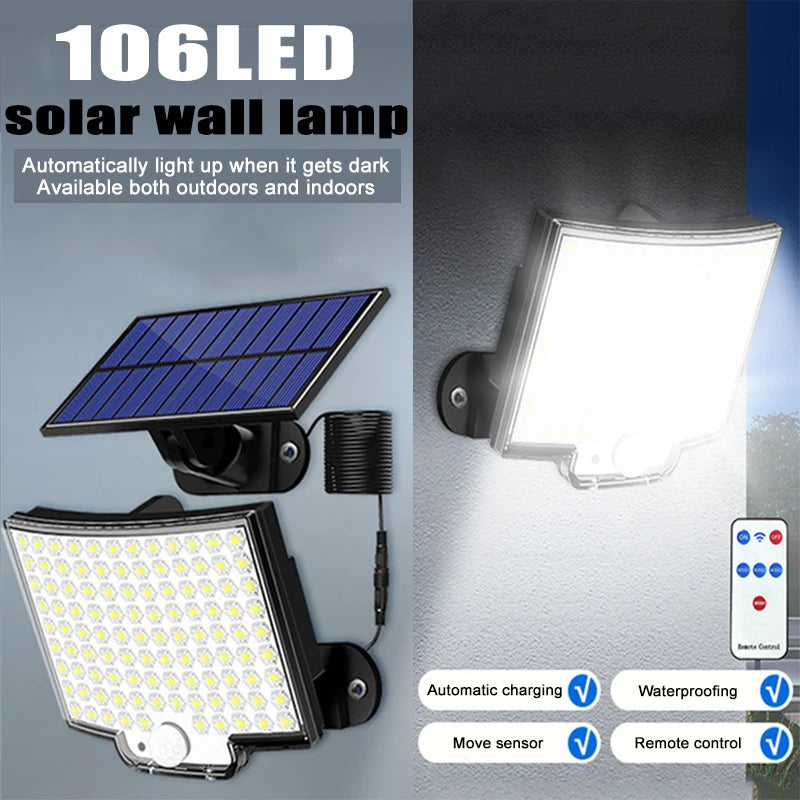106 LED Solar Motion Sensor Wall Light – IP65 Waterproof Solar Wall Light Zpaxo