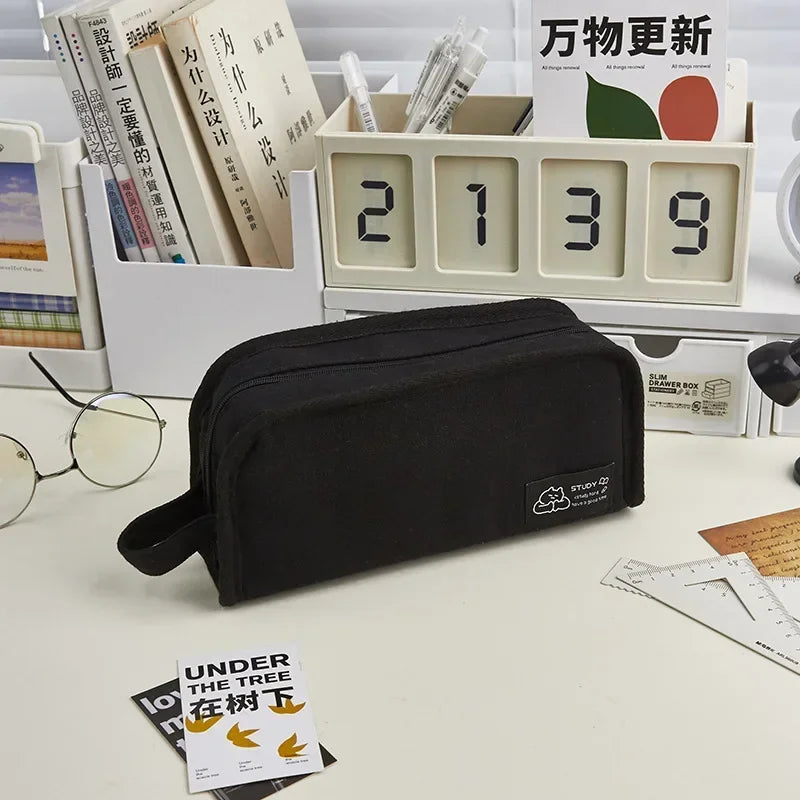 Minimalist Solid-color Canvas Pencil Case Large-capacity Stationery Zpaxo Black SP0536A