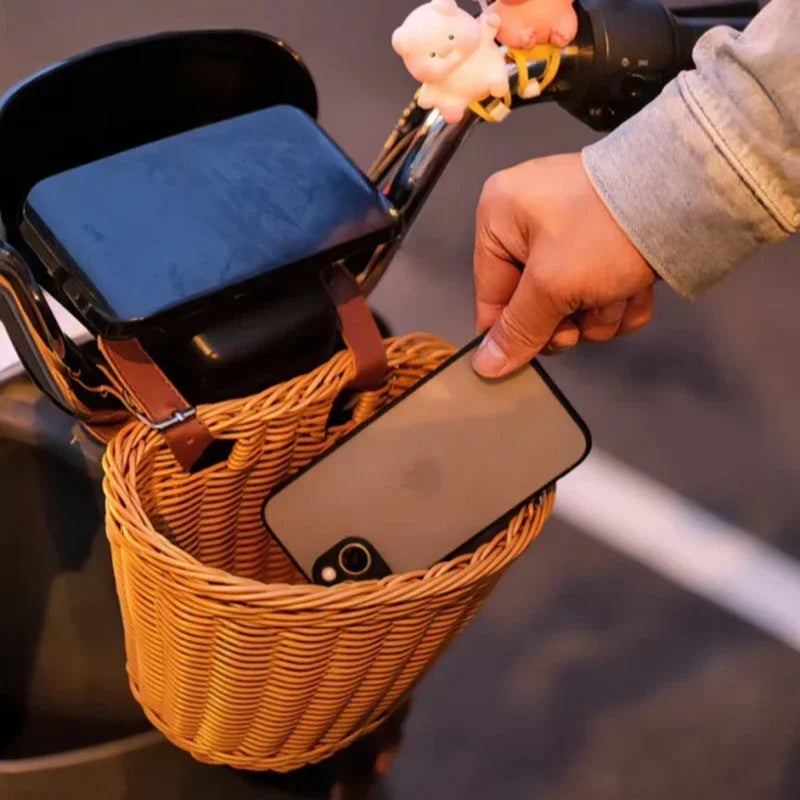 Front Handlebar Bicycle Basket Multifunction Traditional Bicycle Basket Waterproof Hand Woven Bike Basket for Kids Children Bike Zpaxo