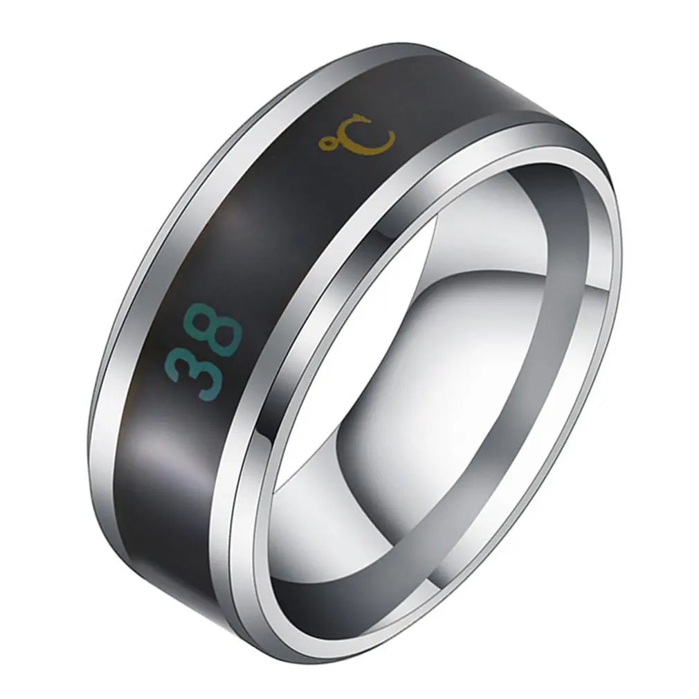 Fashion Smart Stainless Steel Multifunctional Ring For Couples Mood Change Color From Waterproof Body Temperature Measuring Ring Zpaxo Silvery size 13
