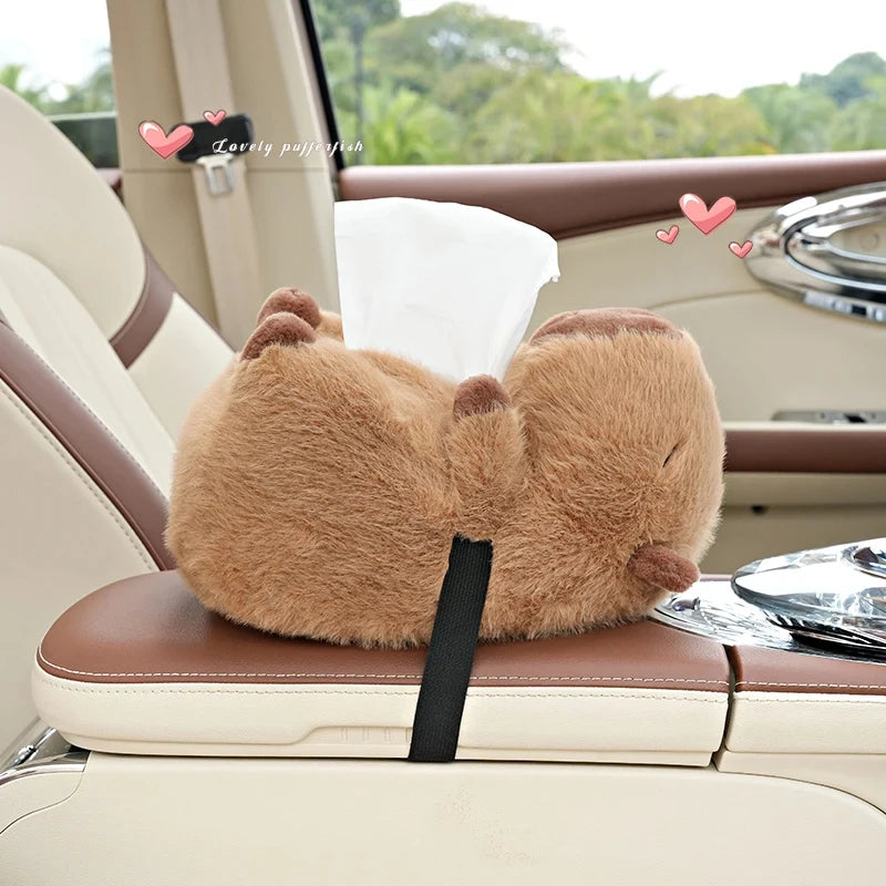 Car Tissue Boxes Capybara Plush Accessories Backseat Hanging Bag Box